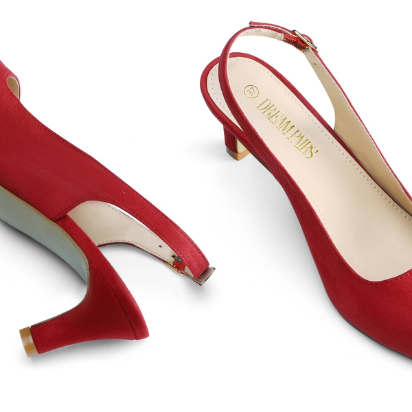 Pointed Toe Kitten Heel Slingback Pumps - RED SUEDE - 4